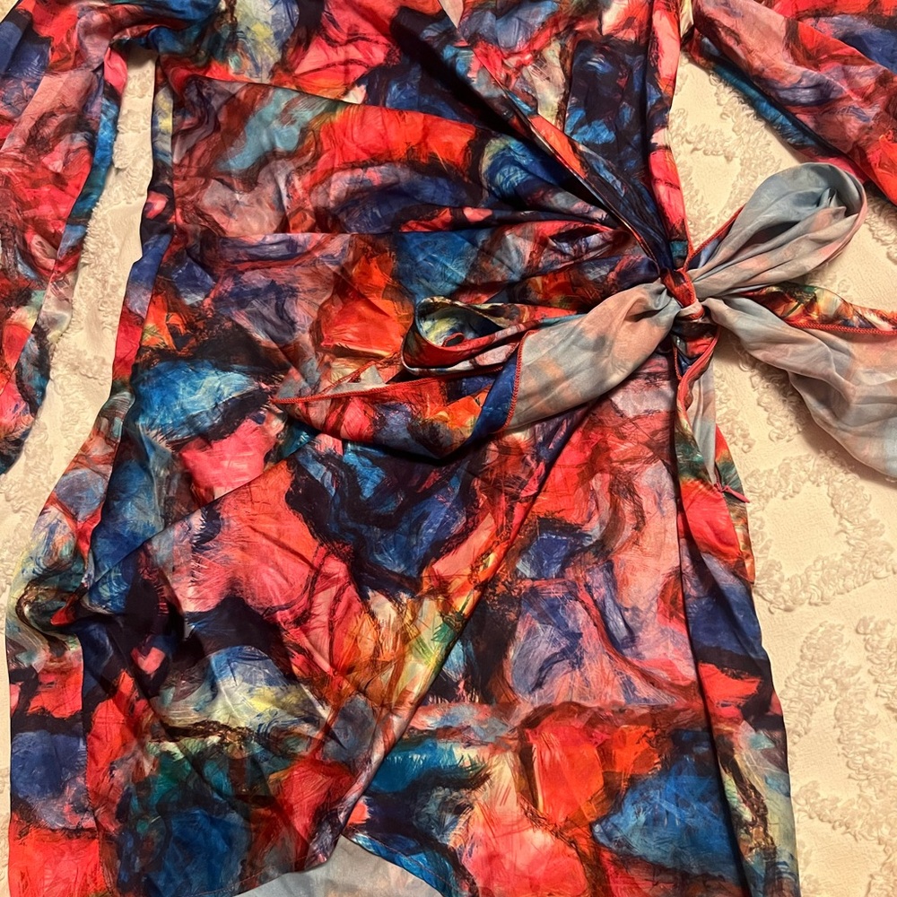 Luxxel Red and Blue Wrap Dress - Picture 4 of 6